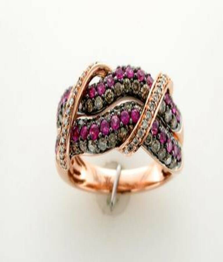 Grand Sample Sale Ring Featuring Bubble Gum Pink Sapphire Chocolate Diamonds For Sale