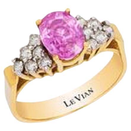 Grand Sample Sale Ring Featuring Bubble Gum Pink Sapphire Set in 18K Honey Gold For Sale