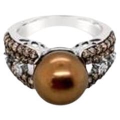 Grand Sample Sale Ring Featuring Chocolate Pearls Vanilla Diamonds, Chocolate