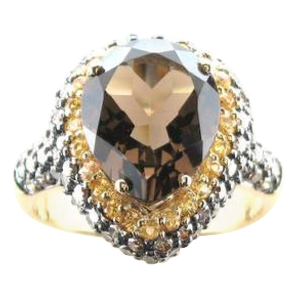 Gran Anillo de Venta de Muestras con Cuarzo Chocolate, Zafiro Amarillo Chocolate