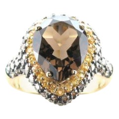 Gran Anillo de Venta de Muestras con Cuarzo Chocolate, Zafiro Amarillo Chocolate