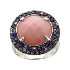 Bague de vente en gros échantillon avec améthyste de raisin, opale rose et diamants vanilla
