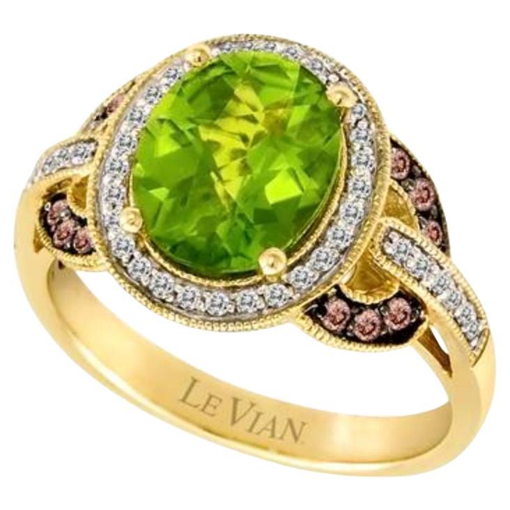 Grand Sample Sale Ring Featuring Green Apple Peridot Chocolate Diamonds For Sale