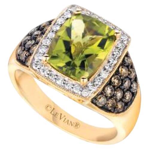 Grand Sample Sale Ring Featuring Green Apple Peridot Chocolate Diamonds For Sale