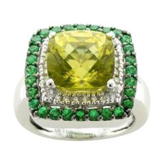Grand Sample Sale Ring Featuring Lemon Quartz, Forest Green Tsavorite Vanilla