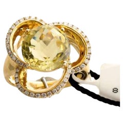 Grand Sample Sale Ring Featuring Lime Quartz Vanilla Diamonds Set in 14k Honey