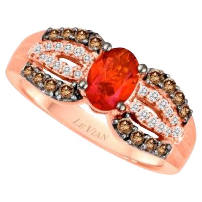 Bague de vente en grand échantillon avec opale de feu de Tangerine fluo et diamants chocolat