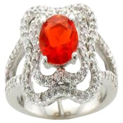 Grand Sample Sale Ring mit neonfarbenem Tangerine-Feueropal und Vanilla-Diamanten in Set