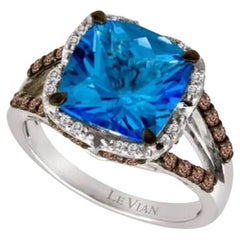 Grand Sample Sale Ring featuring Ocean Blue Topaz Chocolate Diamonds , Vanilla