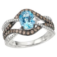 Grand Sample Sale Ring Featuring Ocean Blue Topaz Chocolate Diamonds, Vanilla