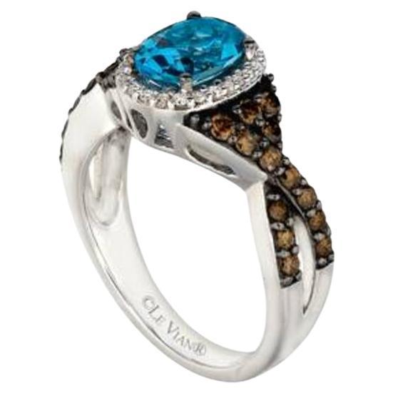 Grand Sample Sale Ring featuring Ocean Blue Topaz Chocolate Diamonds, Vanilla For Sale