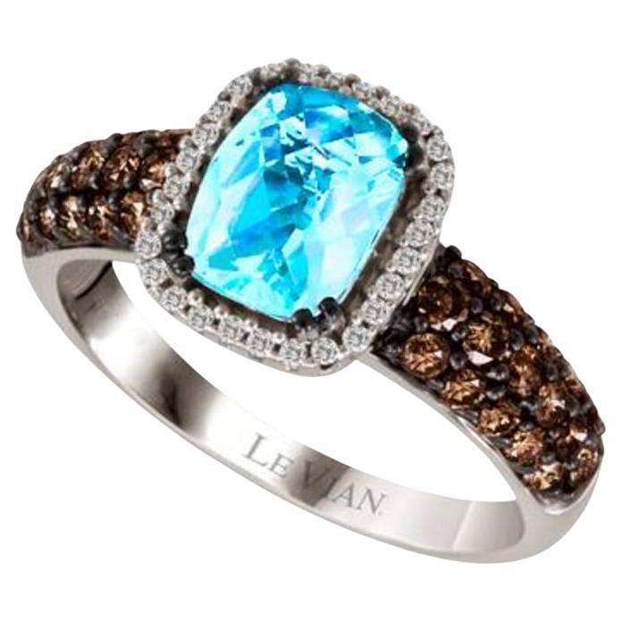 Grand Sample Sale Ring featuring Ocean Blue Topaz Chocolate Diamonds For Sale
