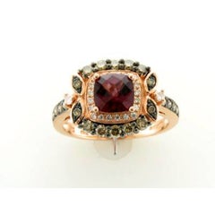 Bague de vente en grand échantillon avec diamants rhodolite framboise et chocolat