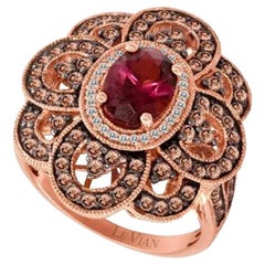 Bague de vente en grand échantillon avec diamants rhodolite framboise et chocolat