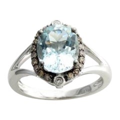Anello Grand Sample Sale con acquamarina blu mare e diamanti al cioccolato