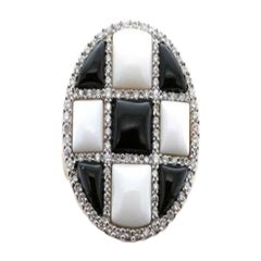 Grand Sample Sale Ring Featuring White Agate, Onyx Vanilla Diamonds Set in 14K