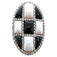 Grand Sample Sale Ring Featuring White Agate, Onyx Vanilla Diamonds Set in 14K