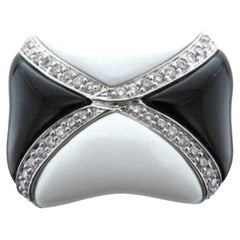 Grand Sample Sale Ring Featuring White Agate, Onyx Vanilla Diamonds Set in 14k