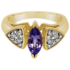 Grand Sample Sale Ring with Tanzanite, Vanilla Diamonds Set in 14K Honey Gold