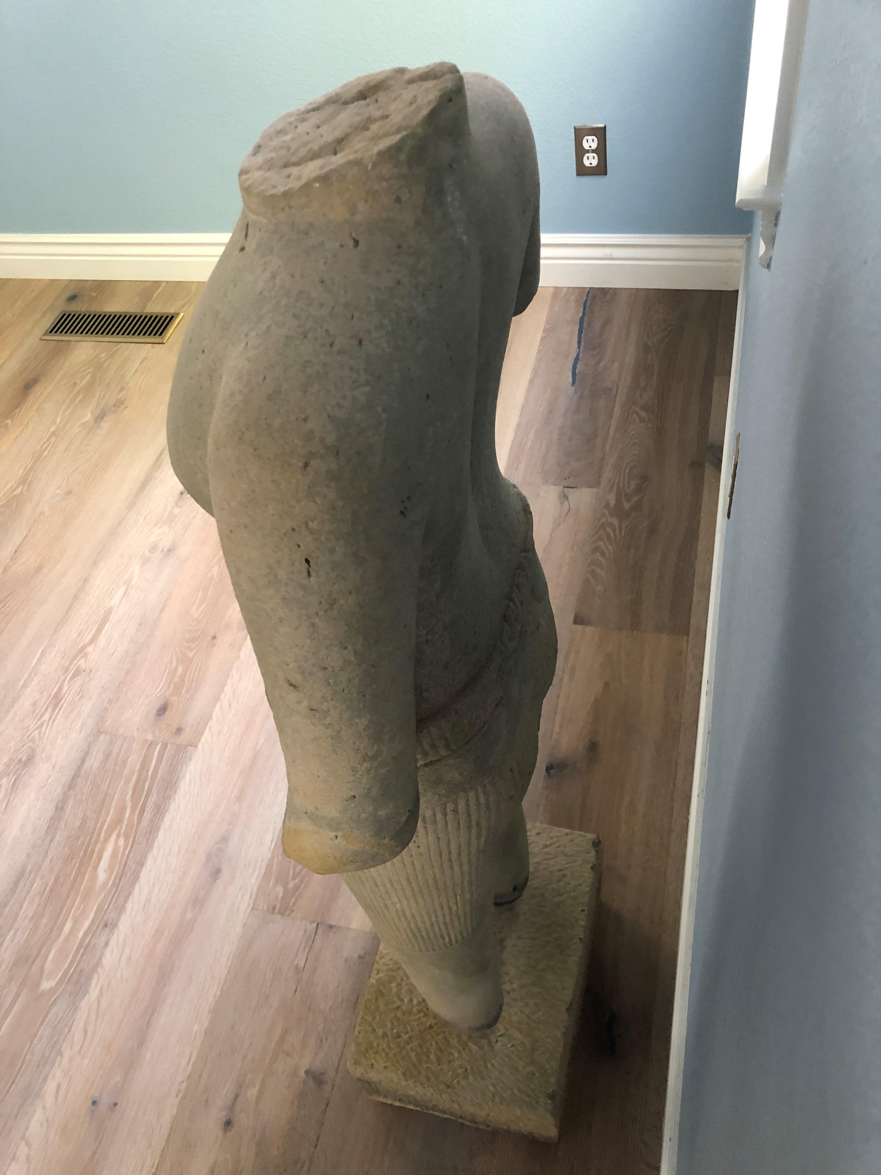 Grand Scale 15th Century Solid Hand Carved Stone Male Statue In Good Condition For Sale In Larkspur, CA