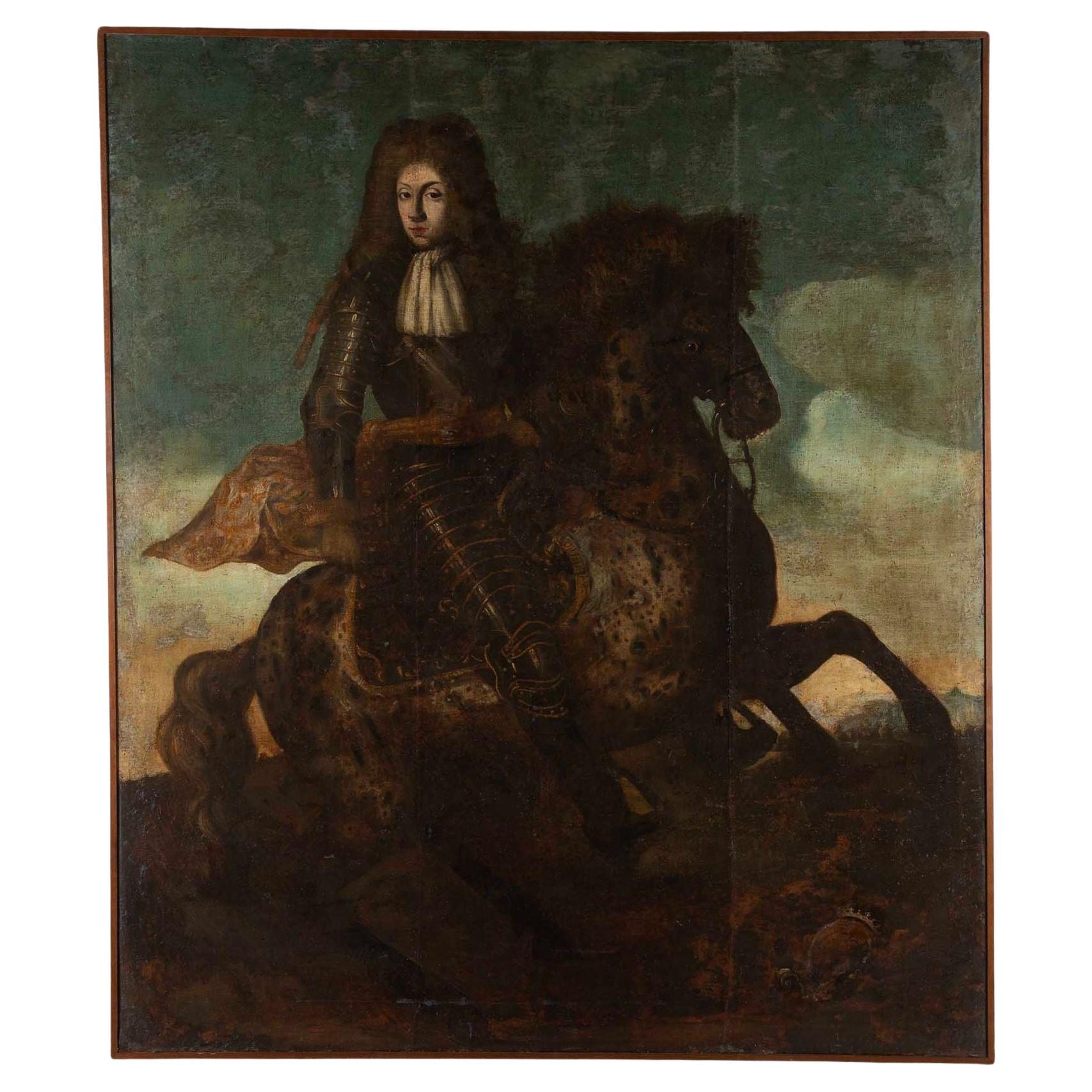 Grand Scale 17th Century Equestrian Oil on Canvas Portrait Painting