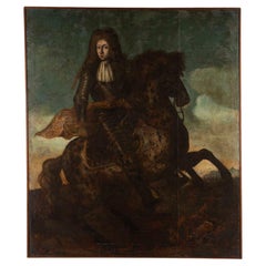 Grand Scale 17th Century Equestrian Oil on Canvas Portrait Painting