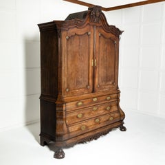 Grand Scale 18th Century Dutch Rococo Oak Bombé Armoire