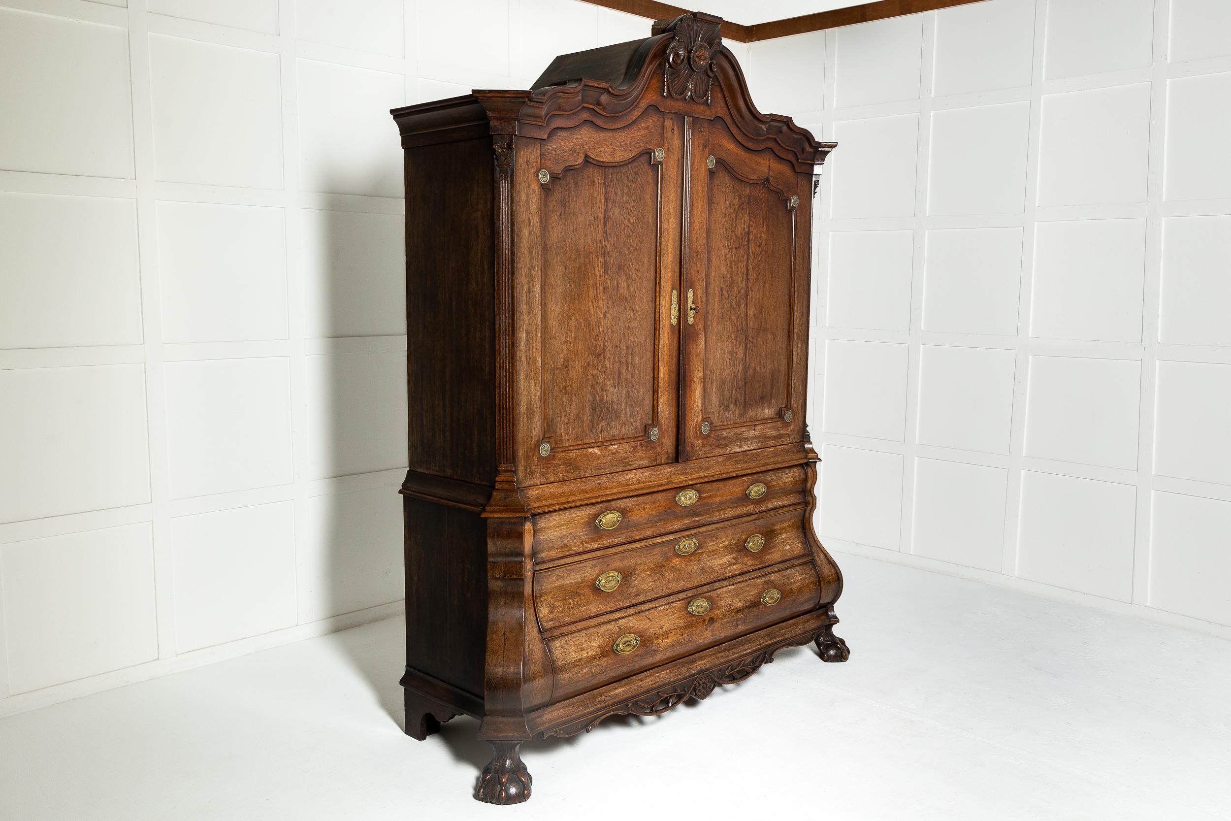 Grand Scale 18th Century Dutch Rococo Oak Bombé Armoire For Sale 2