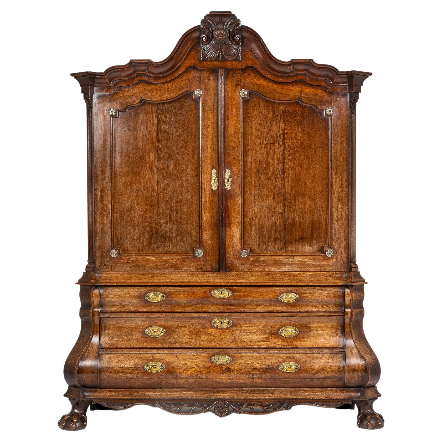 Grand Scale 18th Century Dutch Rococo Oak Bombé Armoire For Sale