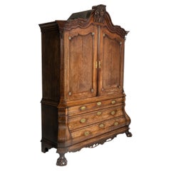 Grand Scale 18th Century Dutch Rococo Oak Bombé Armoire