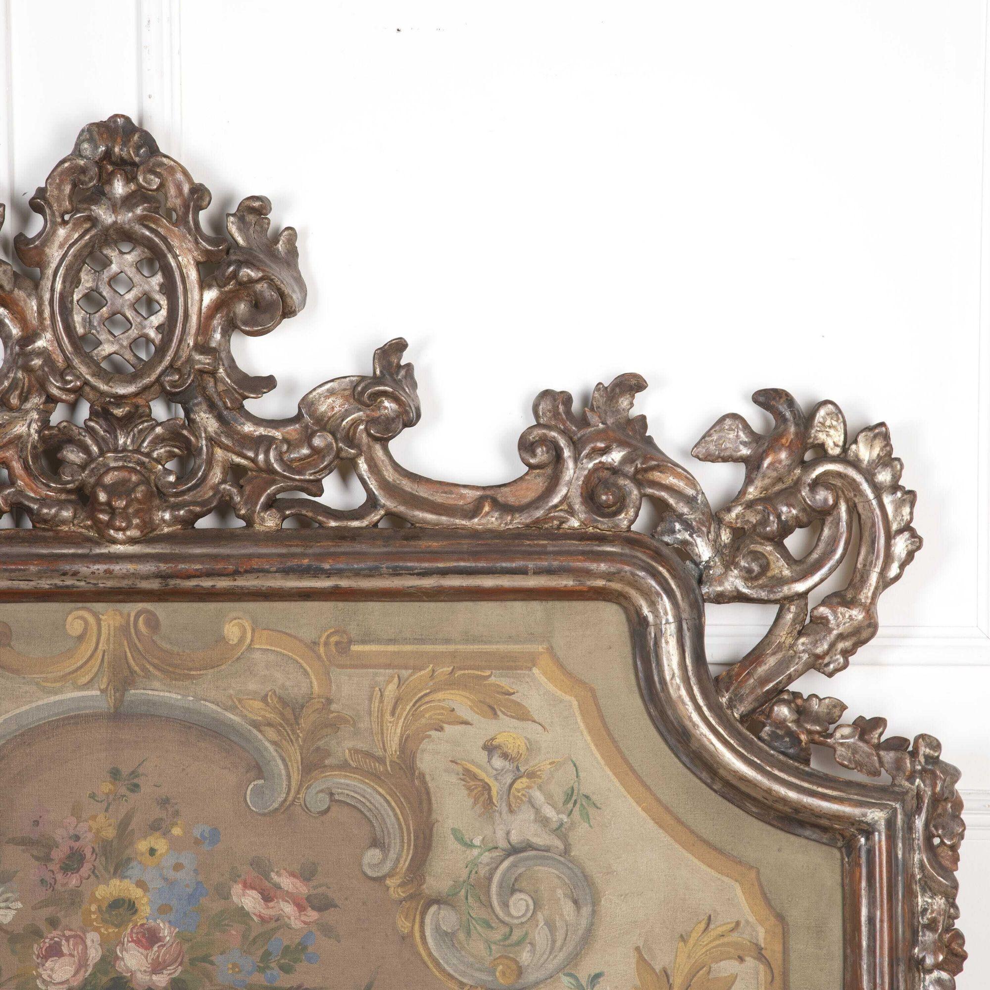 18th Century and Earlier Grand Scale 18th Century Italian Baroque Silver Gilt Headboard
