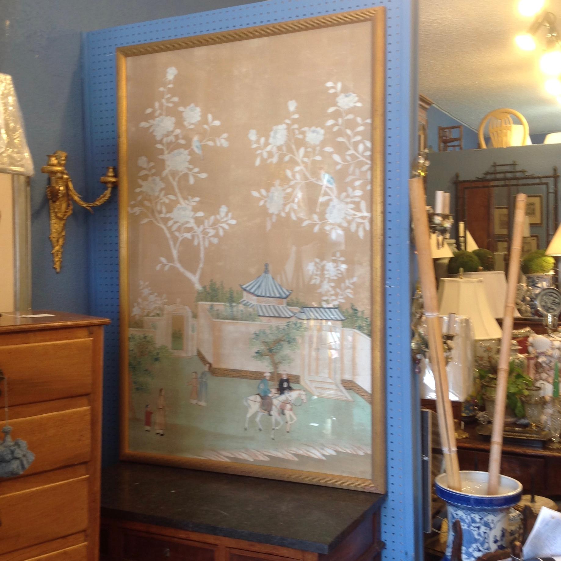 French Grand Scale 19th Century Chinoiserie Painted Panel