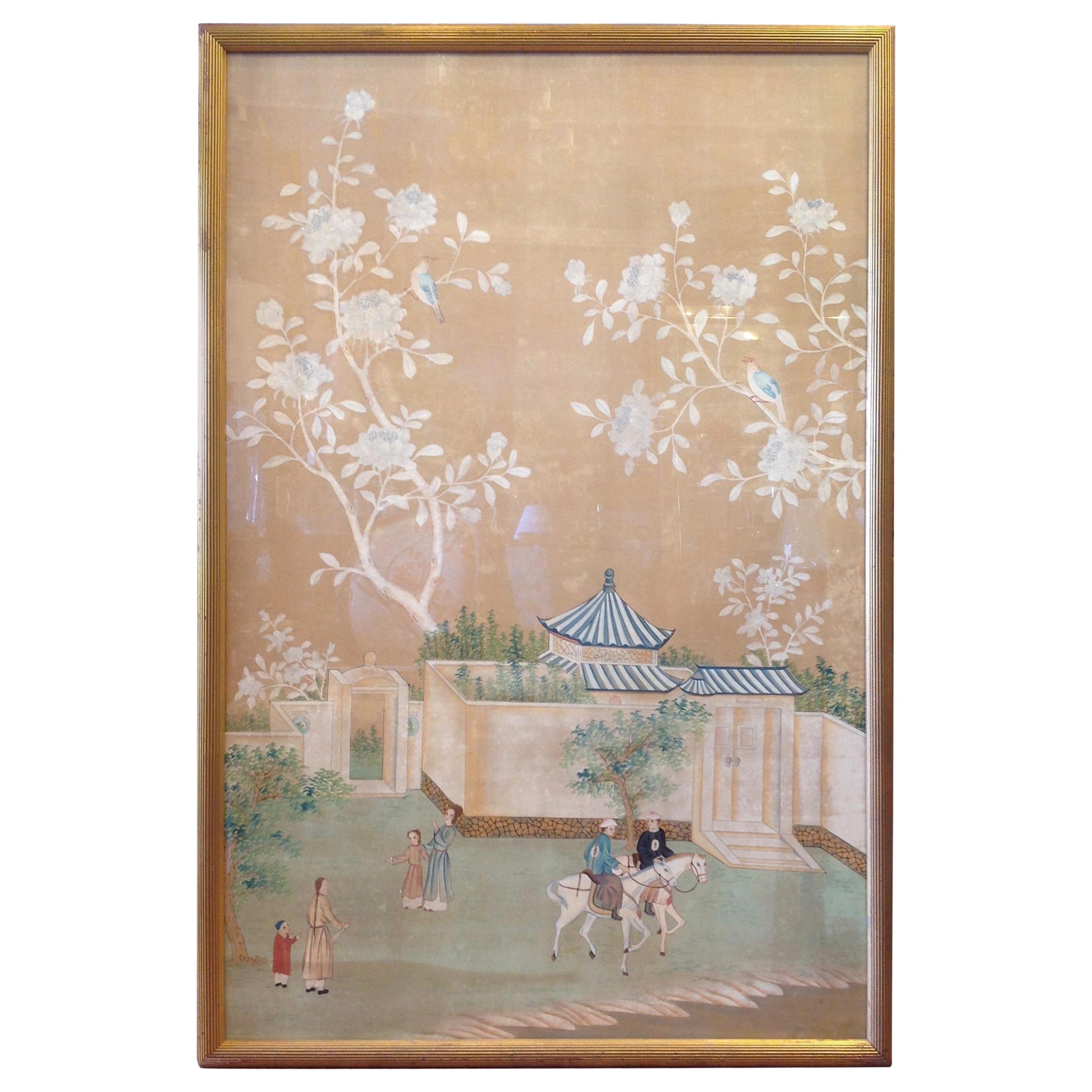 Grand Scale 19th Century Chinoiserie Painted Panel