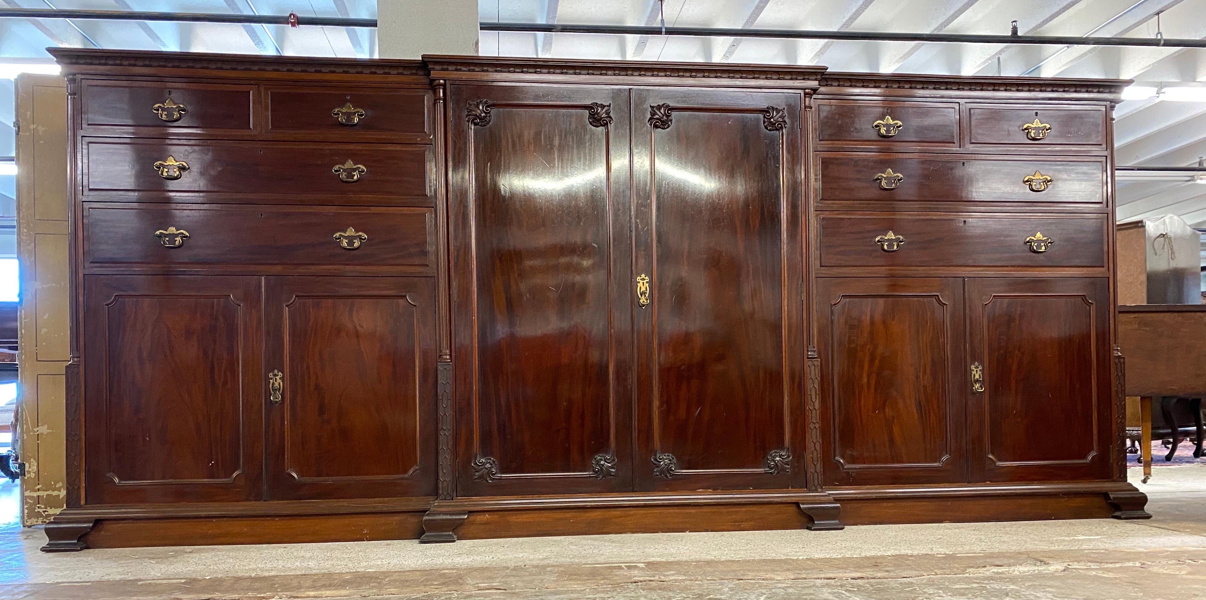 Grand Scale 19th Century Chippendale Style English Mahogany Wardrobe Cabinet  1