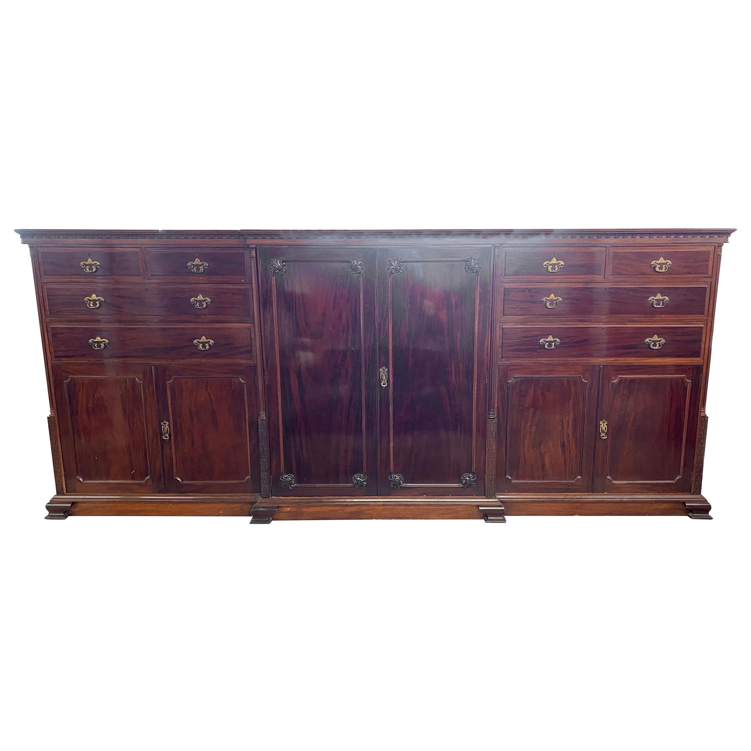 Grand Scale 19th Century Chippendale Style English Mahogany Wardrobe Cabinet 
