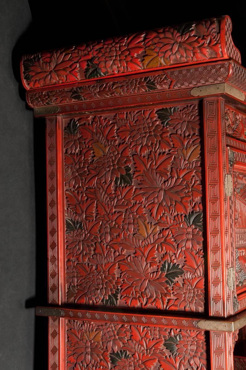 Grand Scale 19th Century Cinnabar Cabinet For Sale 9