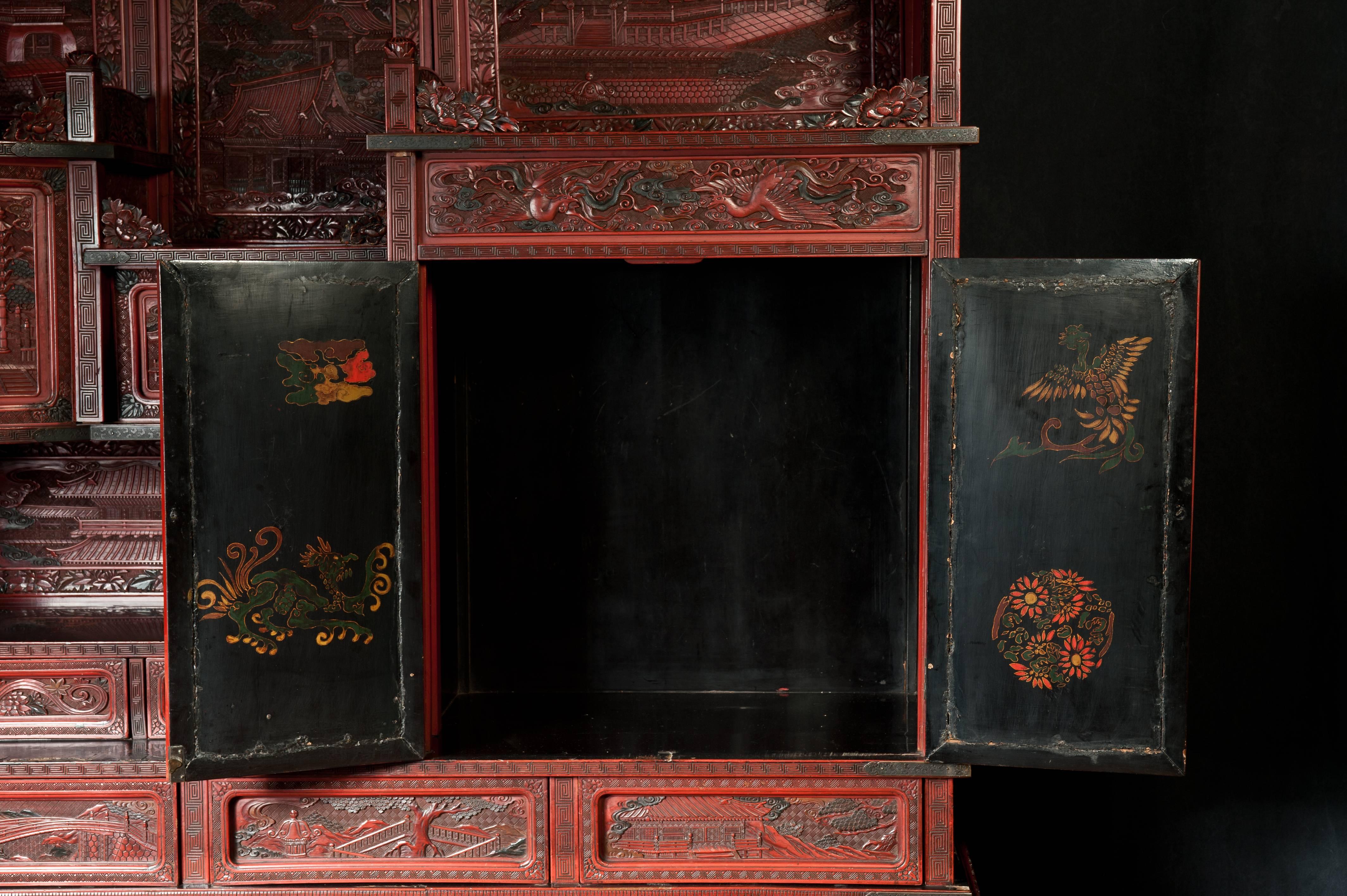 Grand Scale 19th Century Cinnabar Cabinet For Sale 12