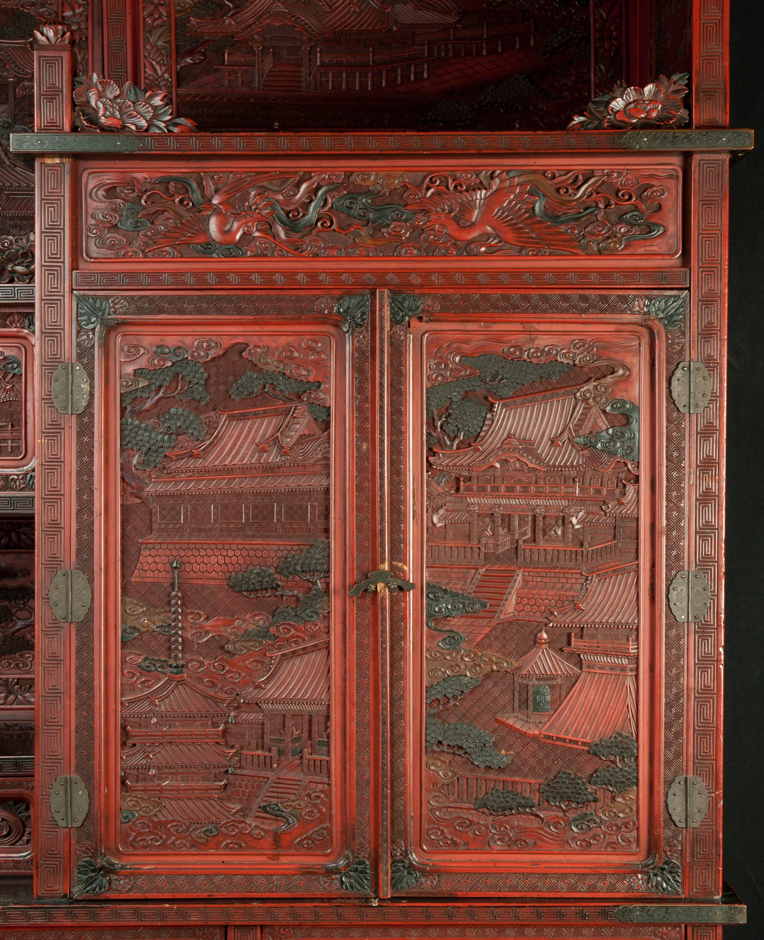 Wood Grand Scale 19th Century Cinnabar Cabinet For Sale