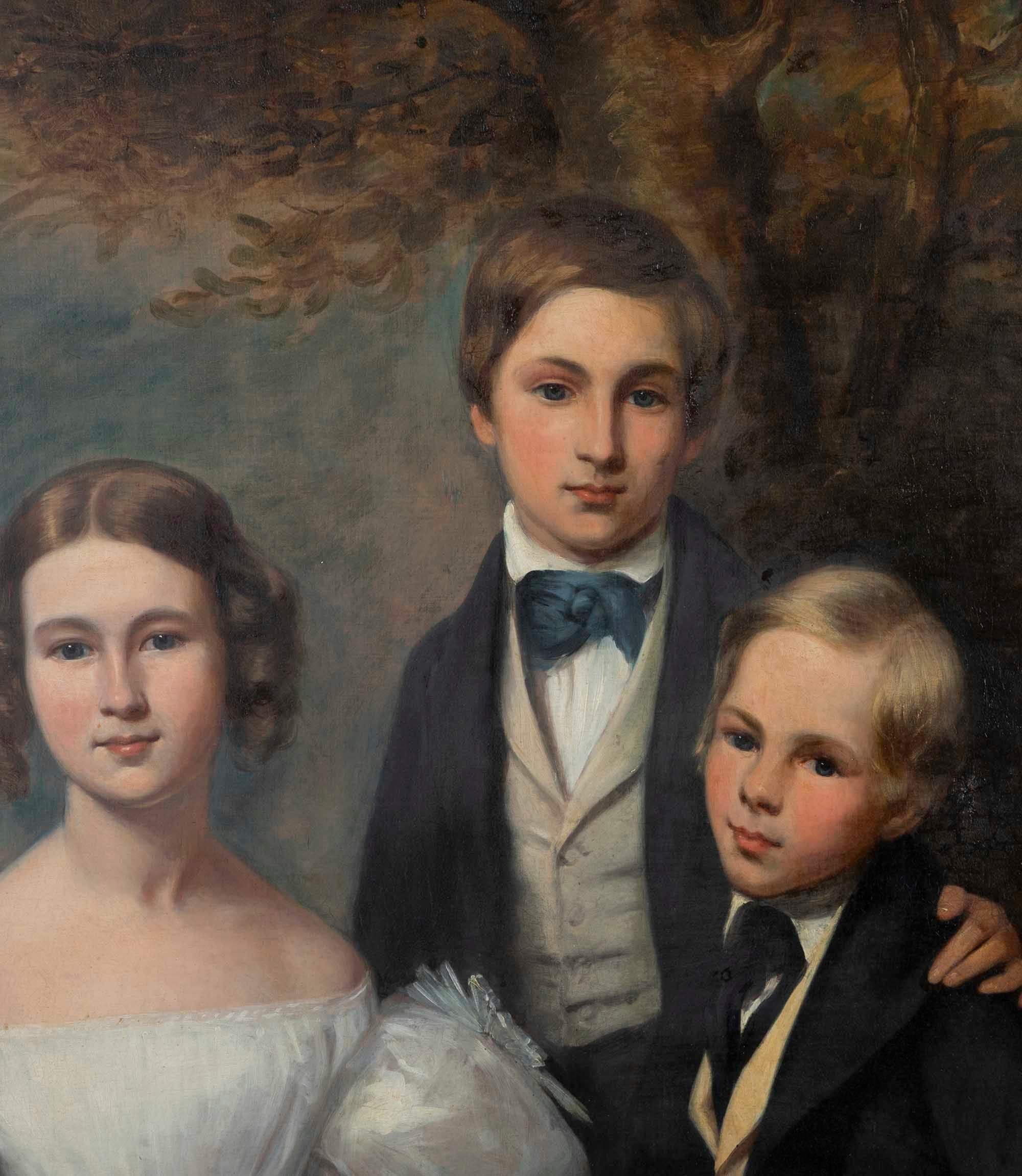 Grand Scale 19th Century Oil on Canvas Family Portrait For Sale at 1stDibs