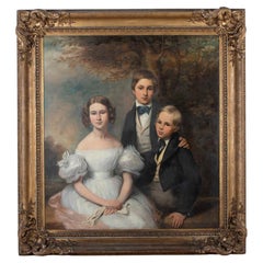 Grand Scale 19th Century Oil on Canvas Family Portrait