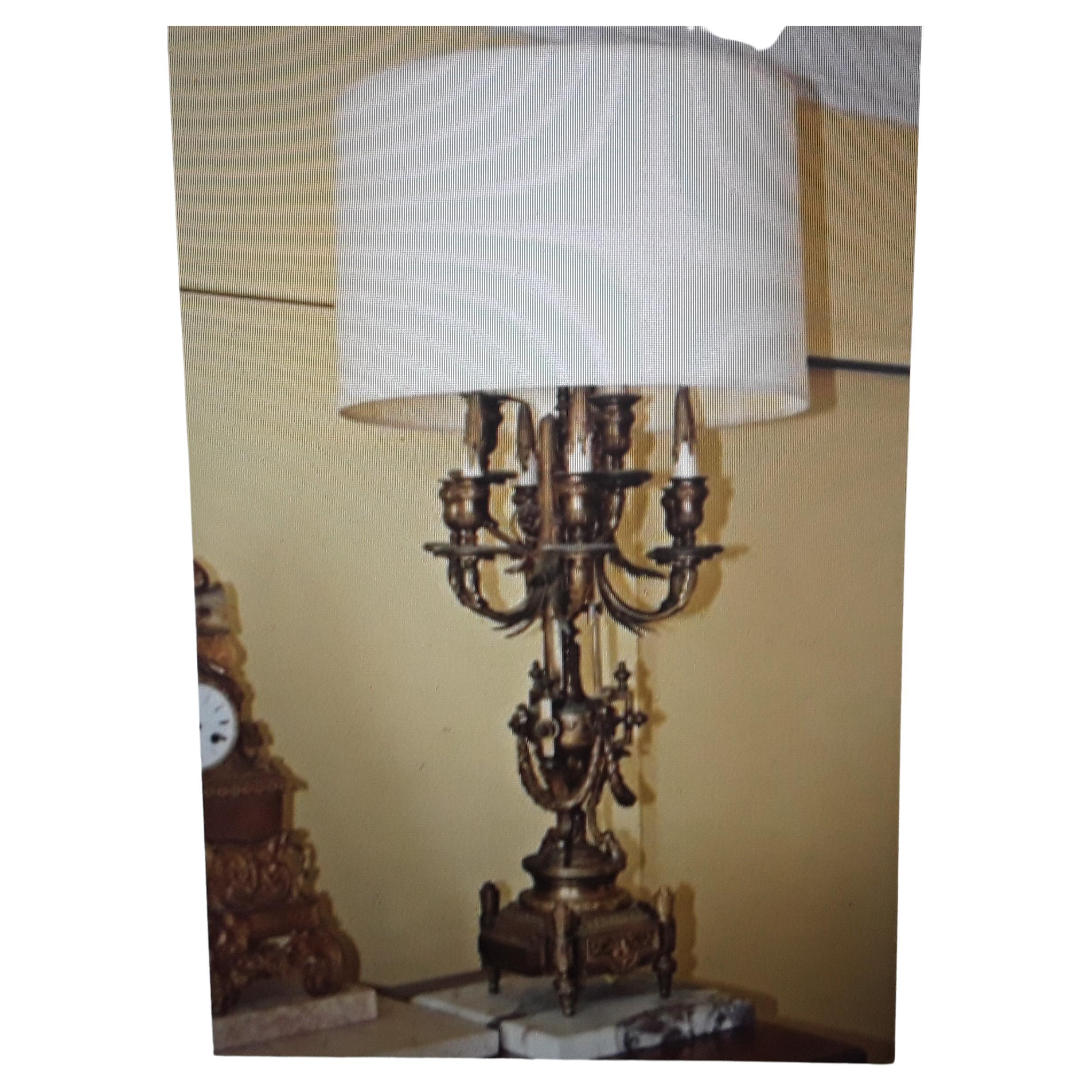 Grand Scale 19thc French Neoclassical Gilt Bronze 8 Light Table Lamp c1880 In Good Condition For Sale In Opa Locka, FL