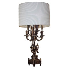 Gran Lámpara de Mesa Neoclásica Francesa de Bronce Dorado de 8 Luces c1880