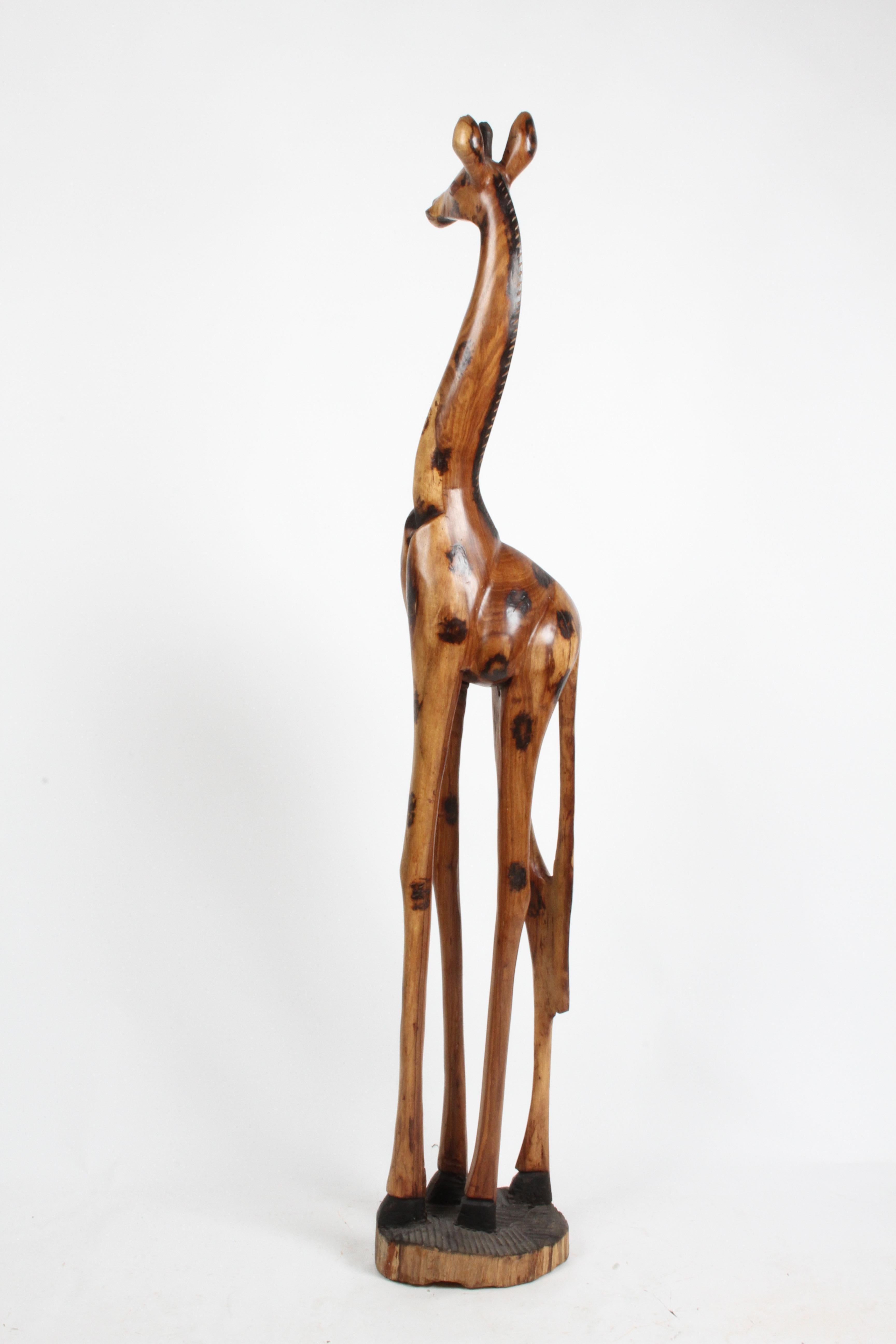 Grand Scale Hand Carved Wood Giraffe Sculpture on Base circa 1970's For Sale 4