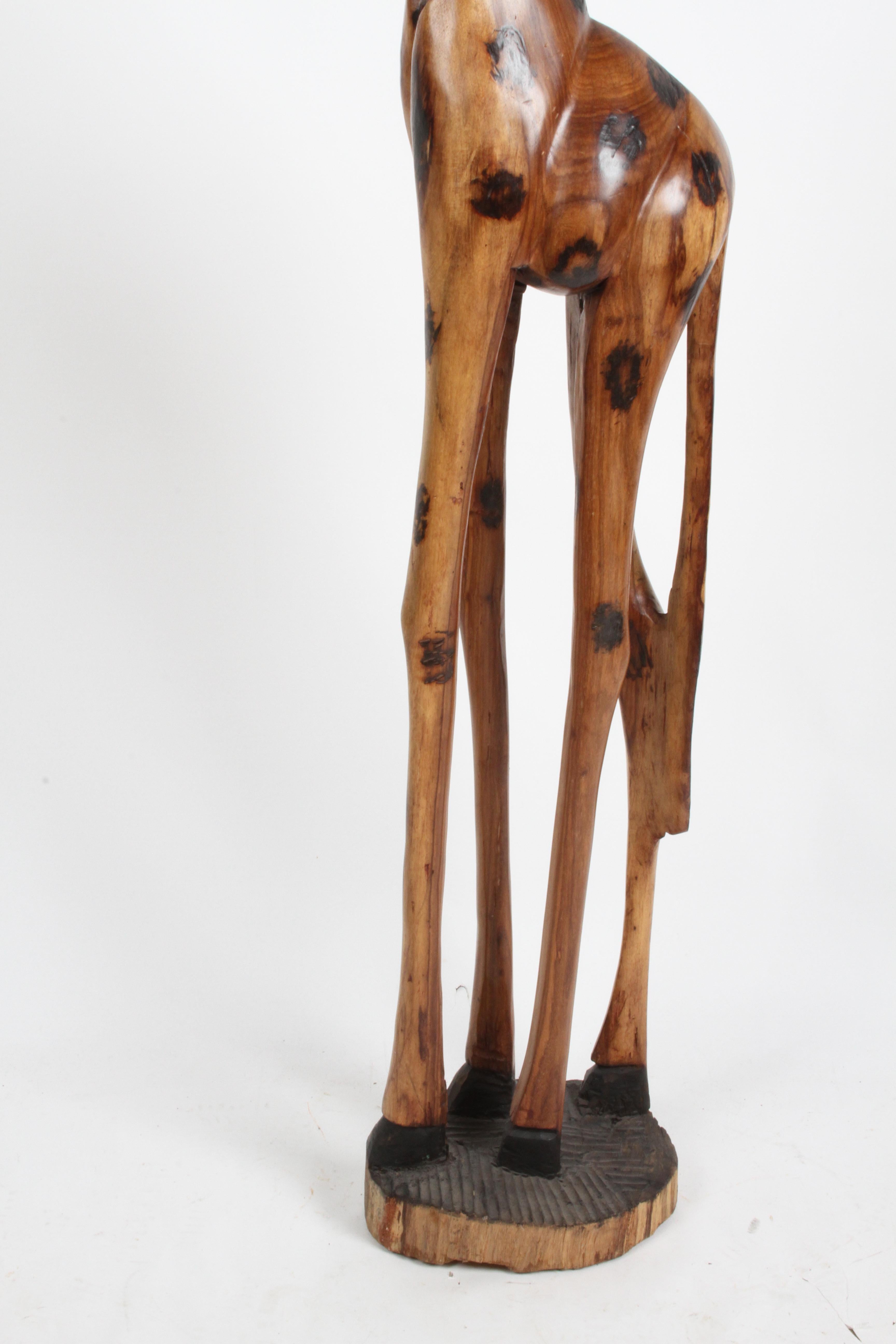 Grand Scale Hand Carved Wood Giraffe Sculpture on Base circa 1970's For Sale 5