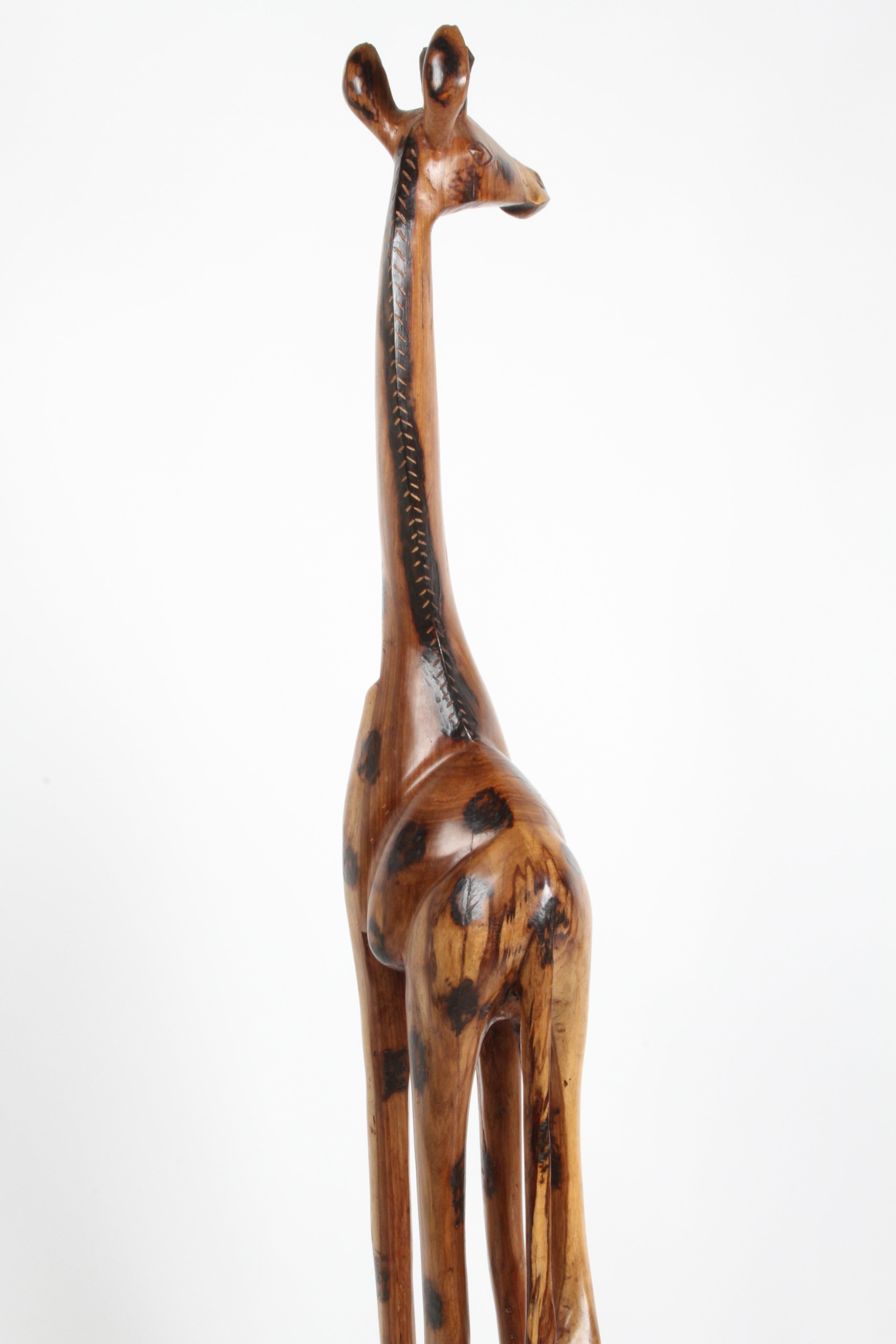 Grand Scale Hand Carved Wood Giraffe Sculpture on Base circa 1970's For Sale 4