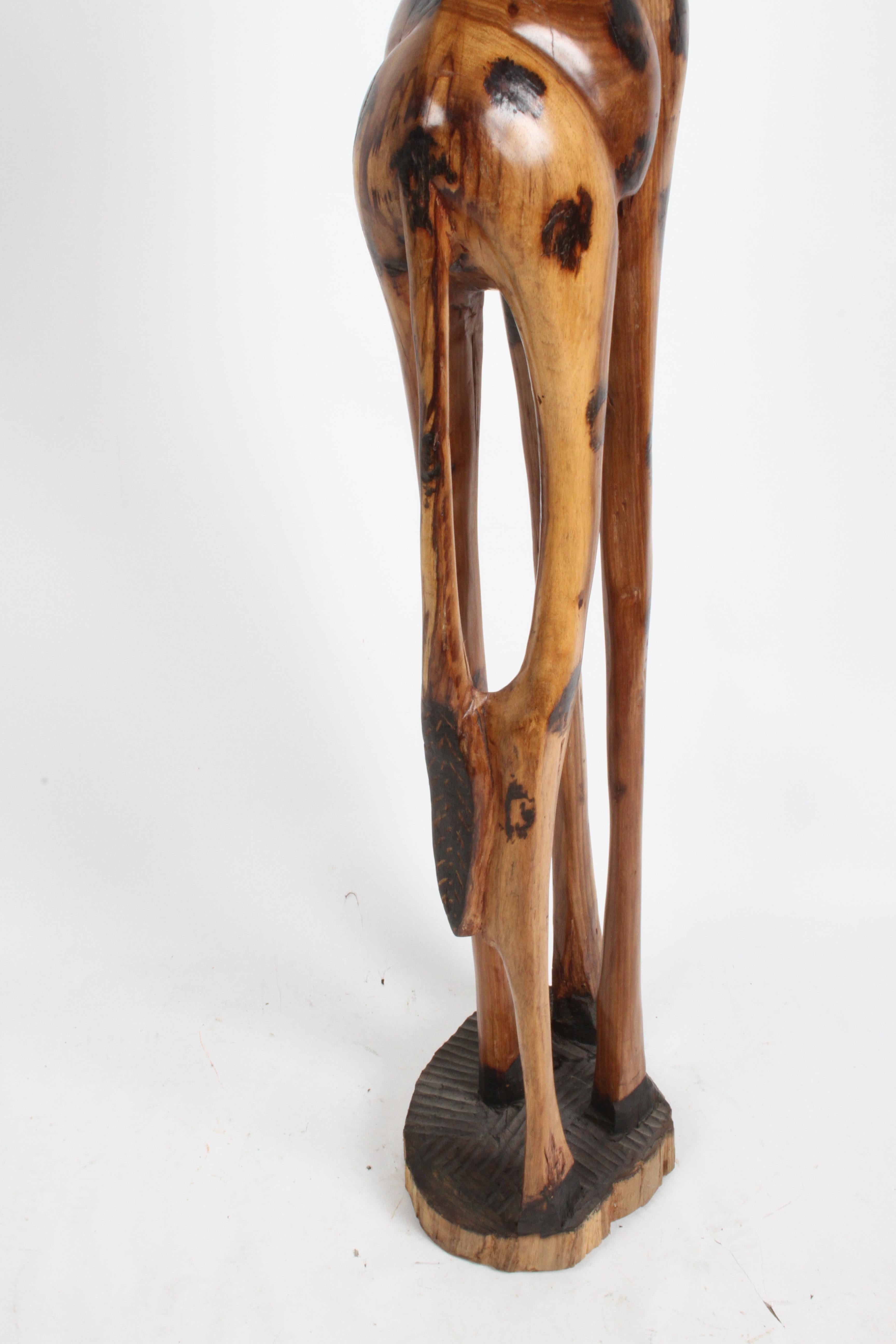 Grand Scale Hand Carved Wood Giraffe Sculpture on Base circa 1970's For Sale 5