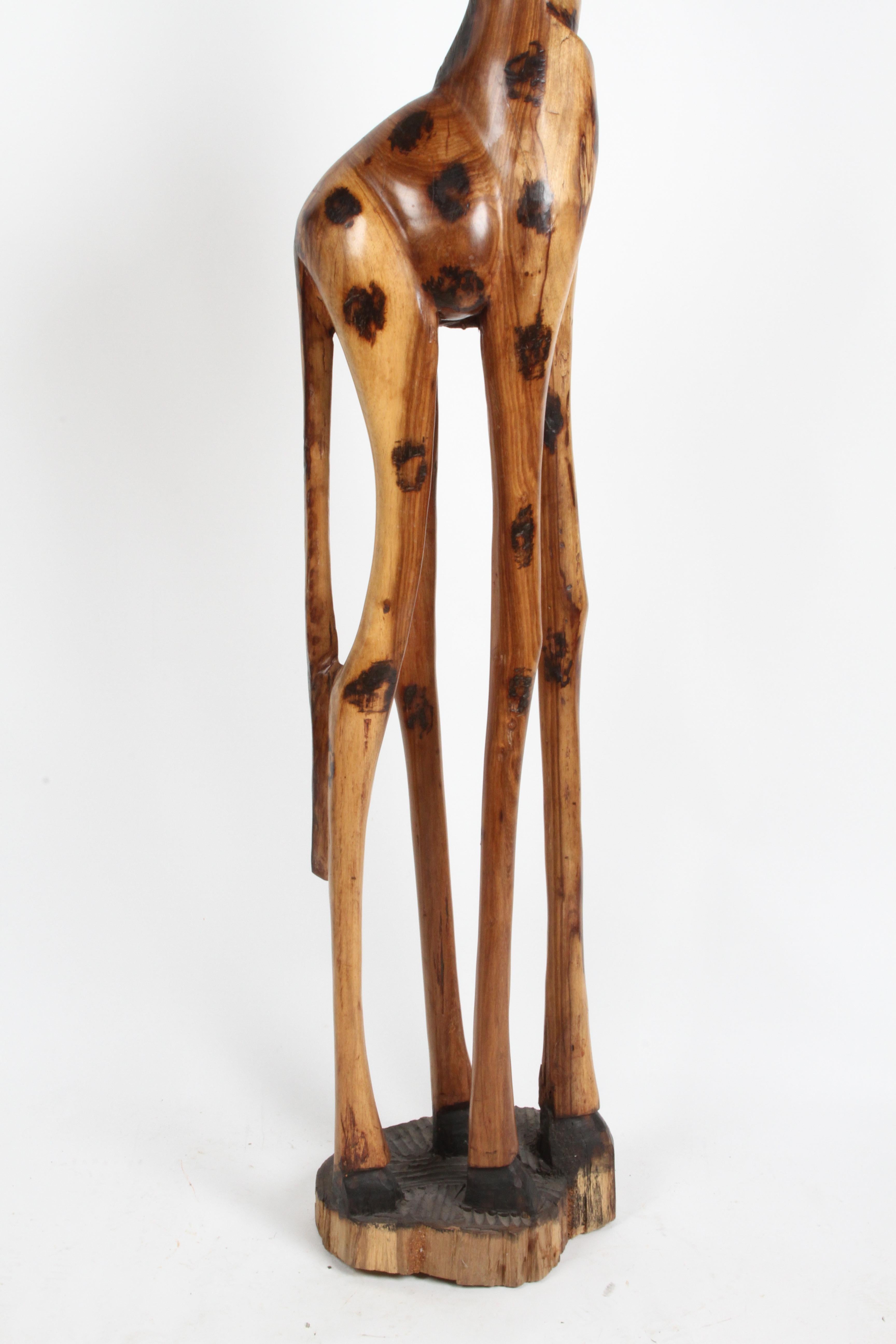 Grand Scale Hand Carved Wood Giraffe Sculpture on Base circa 1970's For Sale 9