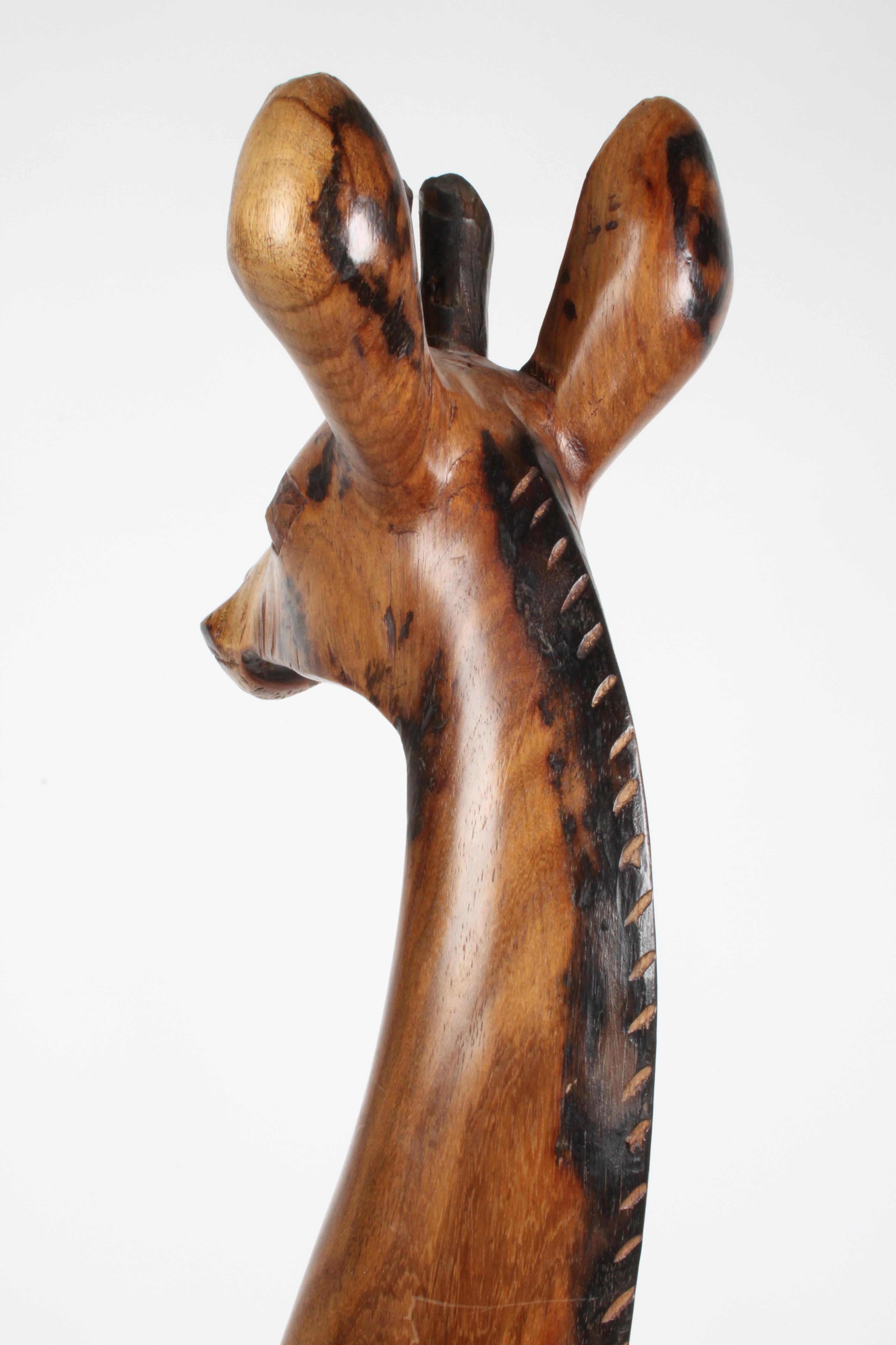 Grand Scale Hand Carved Wood Giraffe Sculpture on Base circa 1970's For Sale 2