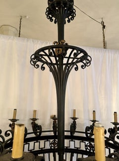 Grand Scale Antique French Wrought Iron Chandelier, Circa 1900.