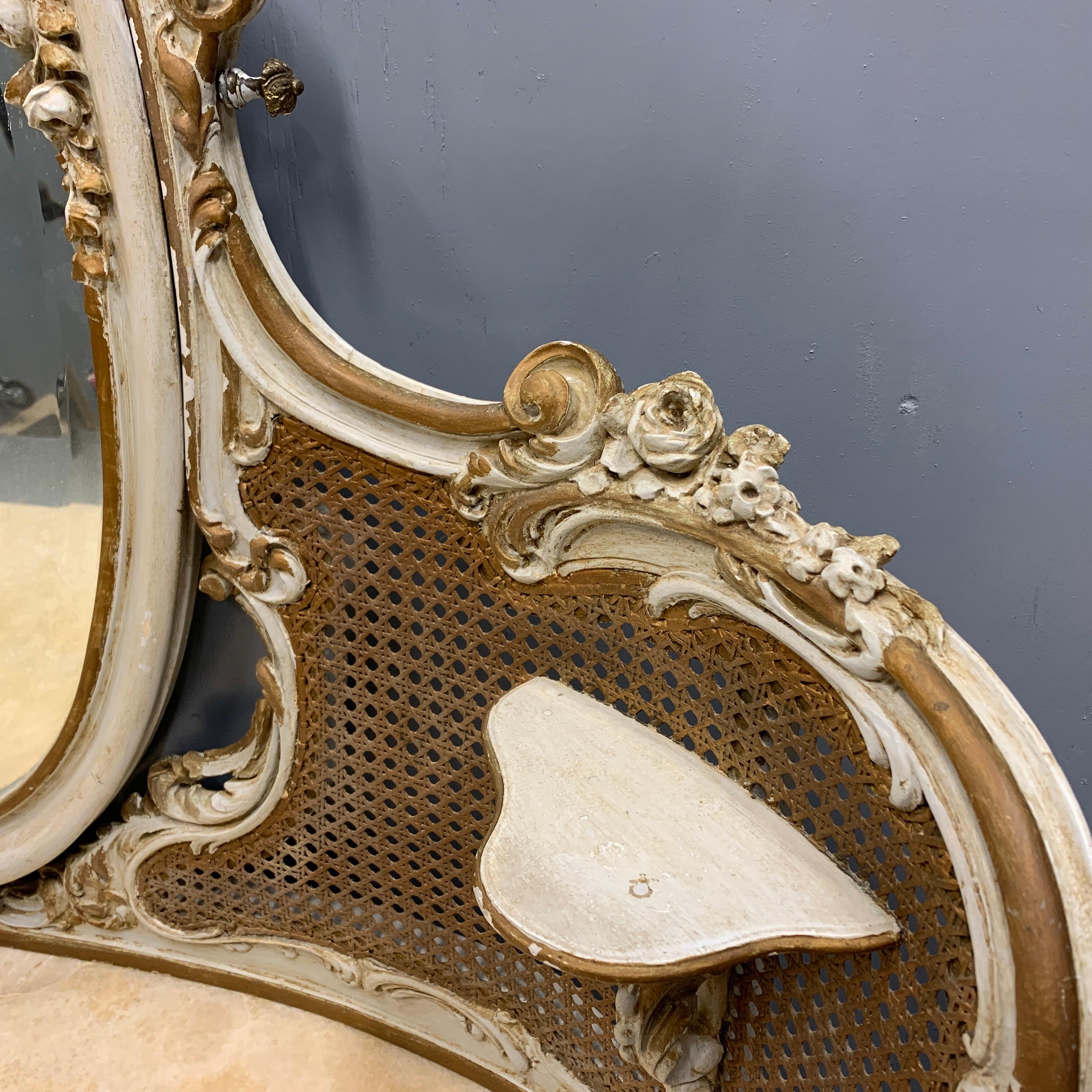 Beech Grand Scale Antique Italian Paint and Bronze Gilt Dressing Table with Marble Top For Sale